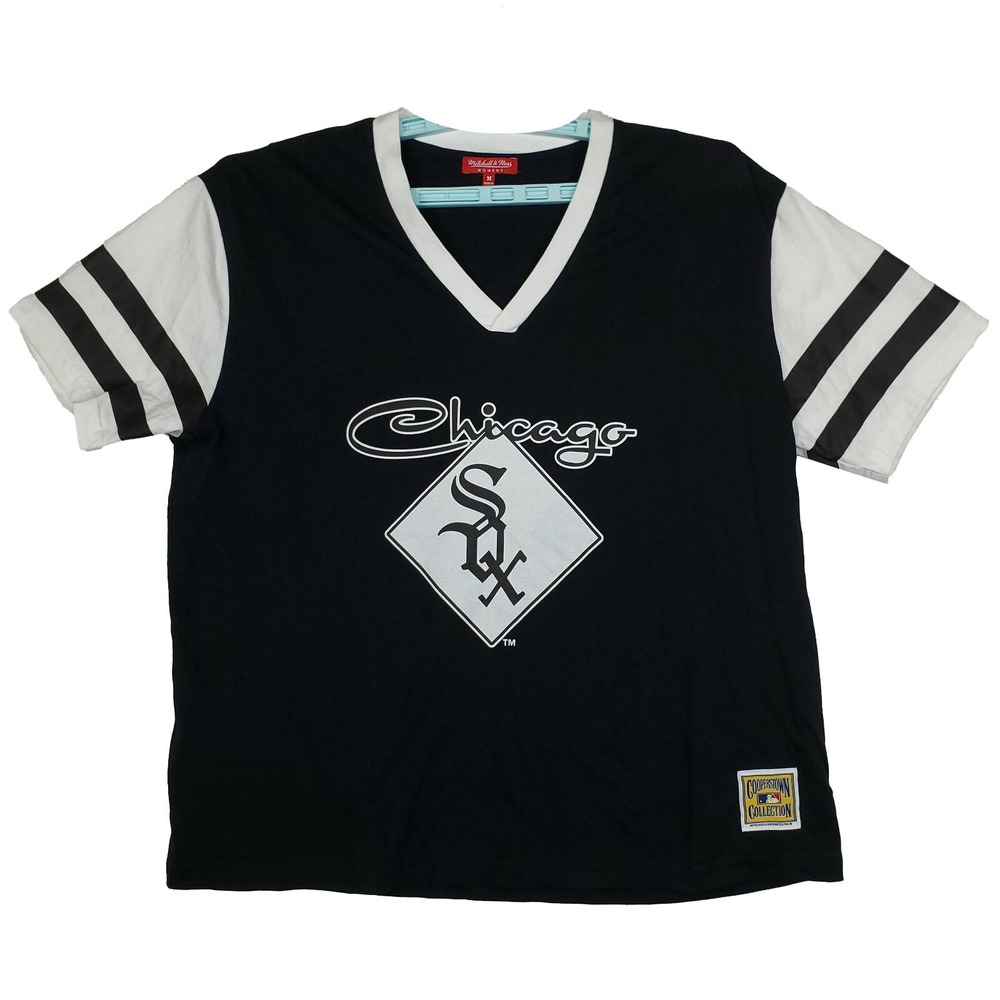 Chicago White Sox Mitchell & Ness MLB Womens Medium Shirt Black White Stripe New